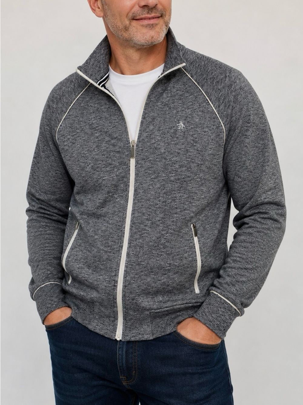 Original Penguin Men's Heather Gray Full-Zip Sweater Jacket Size L